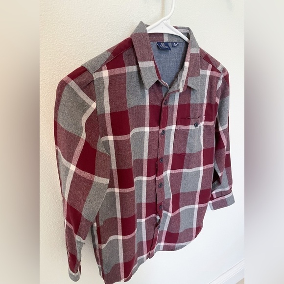 3/$30 | Boys Flannel Maroon and Gray Button Down Shirt - Picture 2 of 4